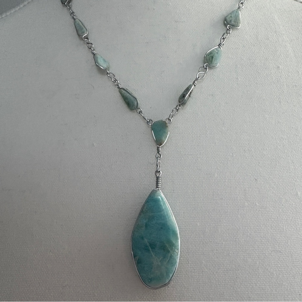 Turquoise Teardrop Necklace with Silver Chain